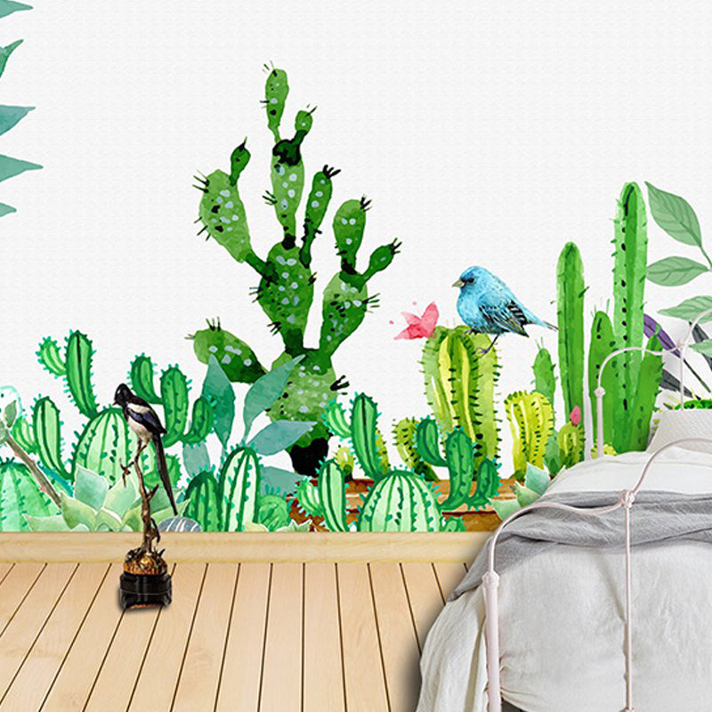 Extra Large Cactus Mural Wallpaper Novelty Unusual Illustration Style Wall Art in Green Clearhalo 'Wall Decor' 'Wall Mural' 919313