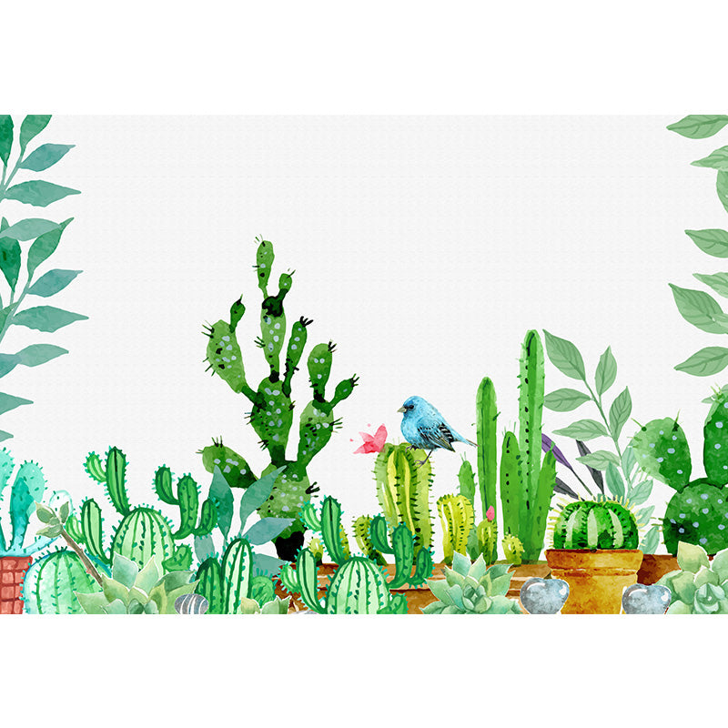 Extra Large Cactus Mural Wallpaper Novelty Unusual Illustration Style Wall Art in Green Clearhalo 'Wall Decor' 'Wall Mural' 919314