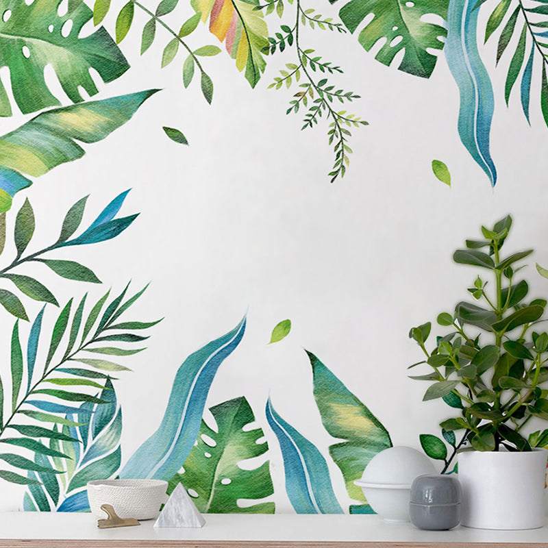 Branch and Leaf Wall Mural in Pastel Green, Minimalist Wall Decor for Commercial Use Clearhalo 'Wall Decor' 'Wall Mural' 919439