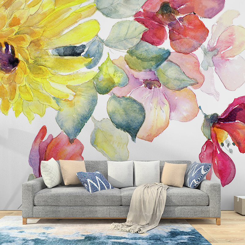 Decorative Floral Design Wall Decor Non-Woven Fabric Chinese Traditional Wall Mural for Gallery Blue-Pink-Yellow Clearhalo 'Wall Decor' 'Wall Mural' 919487