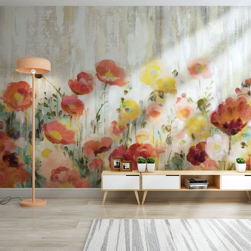 Yellow and Red Tropical Mural Customized Forest and Floral Pattern Wall Covering for Home Decoration Red-Yellow Clearhalo 'Wall Decor' 'Wall Mural' 919550