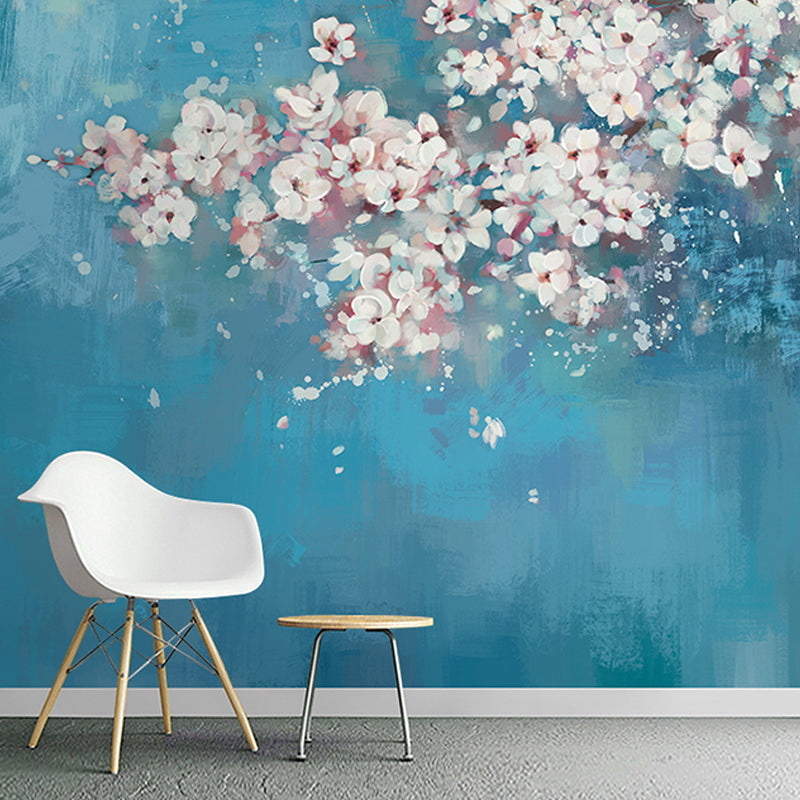 Full Size Cluster Flower Wall Mural Pink and Blue Non-Woven Fabric Wall Covering for Accent Wall, Custom Size Available Clearhalo 'Wall Decor' 'Wall Mural' 919605