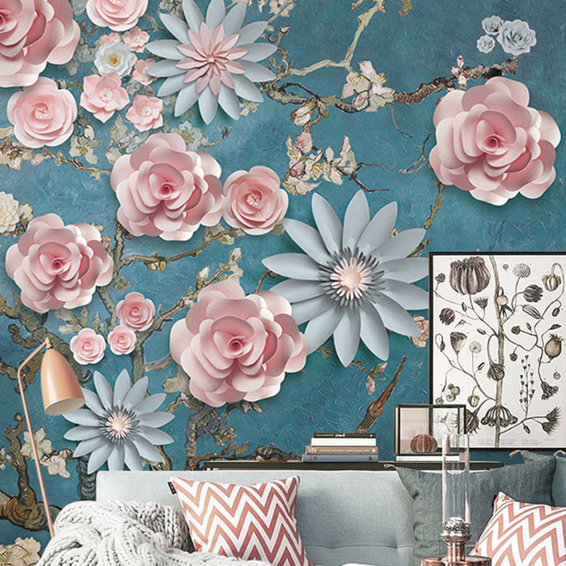 Full Size Blossom Wall Mural Retro Unique 3D Effect Wall Covering in Multi-Color Clearhalo 'Wall Decor' 'Wall Mural' 919642