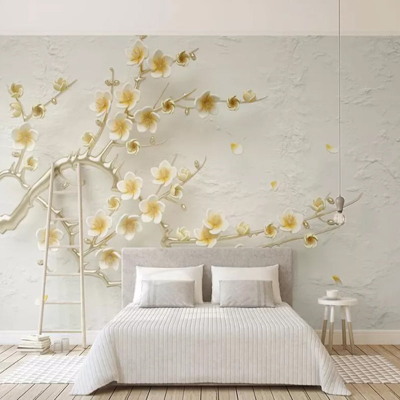 Traditional Beige Magnolia Wall Decor for Commercial Use, Non-Woven Material Beige Clearhalo 'Wall Decor' 'Wall Mural' 919716