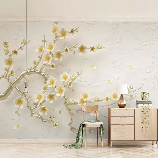 Traditional Beige Magnolia Wall Decor for Commercial Use, Non-Woven Material Clearhalo 'Wall Decor' 'Wall Mural' 919717