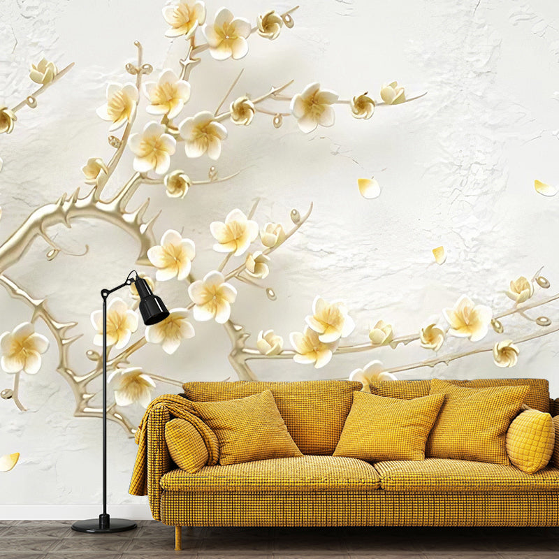 Traditional Beige Magnolia Wall Decor for Commercial Use, Non-Woven Material Clearhalo 'Wall Decor' 'Wall Mural' 919718