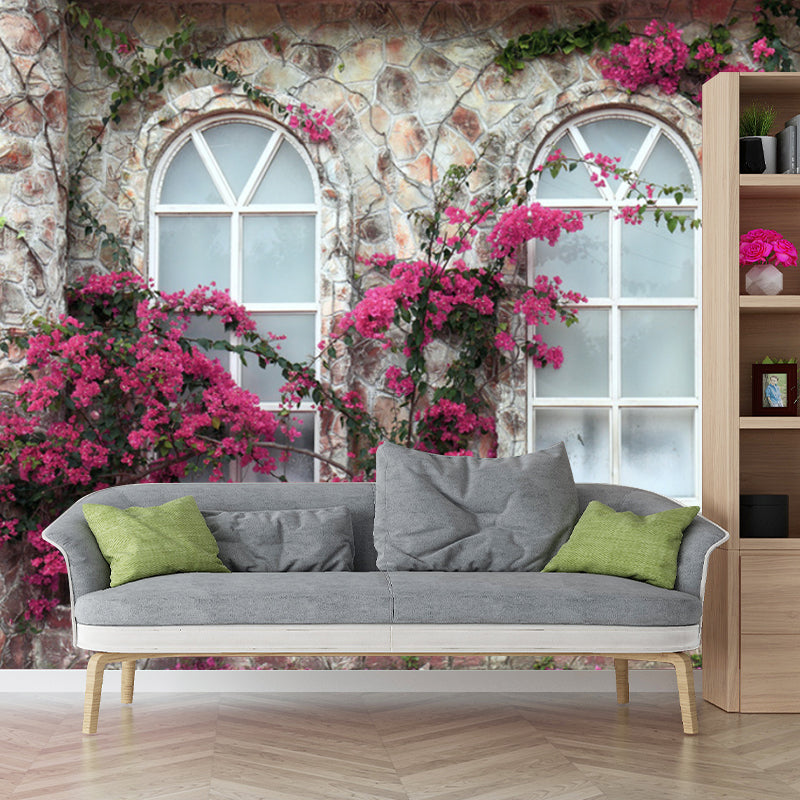 Photo Style Wall Mural French Window and Blossom Full Size Wall Art for Coffee Shop, Made to Measure Clearhalo 'Wall Decor' 'Wall Mural' 919867