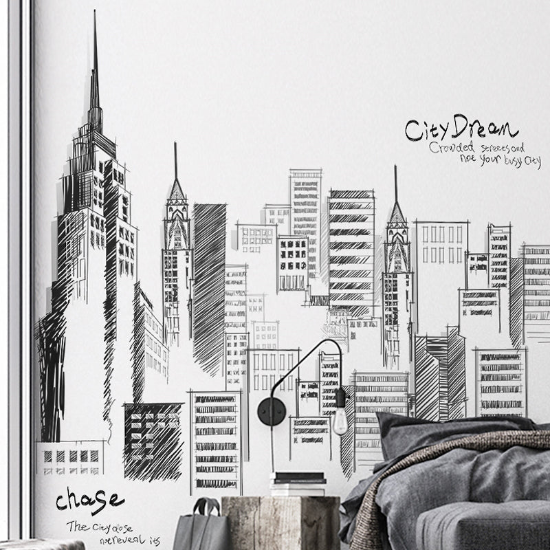 European Skyscraper Mural Pastel Color Industrial Nostalgic Wall Decor for Living Room Clearhalo 'Wall Decor' 'Wall Mural' 920222