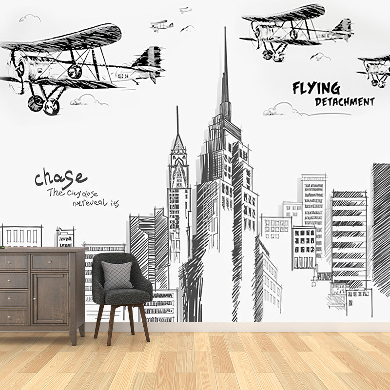 European Skyscraper Mural Pastel Color Industrial Nostalgic Wall Decor for Living Room Clearhalo 'Wall Decor' 'Wall Mural' 920227