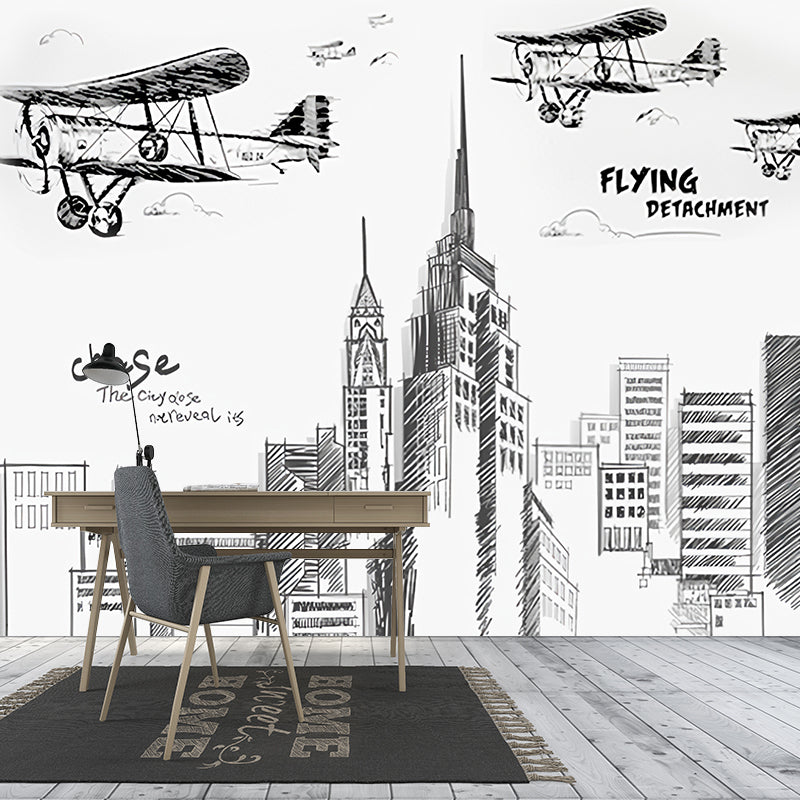 European Skyscraper Mural Pastel Color Industrial Nostalgic Wall Decor for Living Room Clearhalo 'Wall Decor' 'Wall Mural' 920228