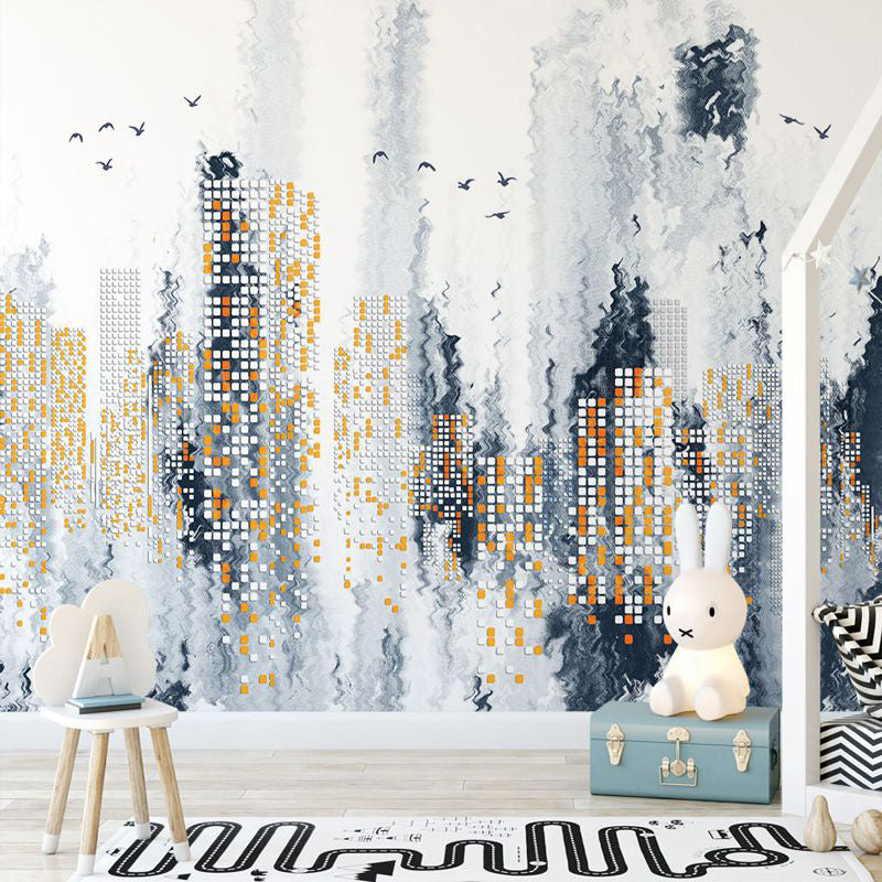 Modern Abstract Mural Wallpaper for Decoration, Grey and Yellow Urban Night Scene, Personalized Size Available Gray-Yellow Clearhalo 'Wall Decor' 'Wall Mural' 920251