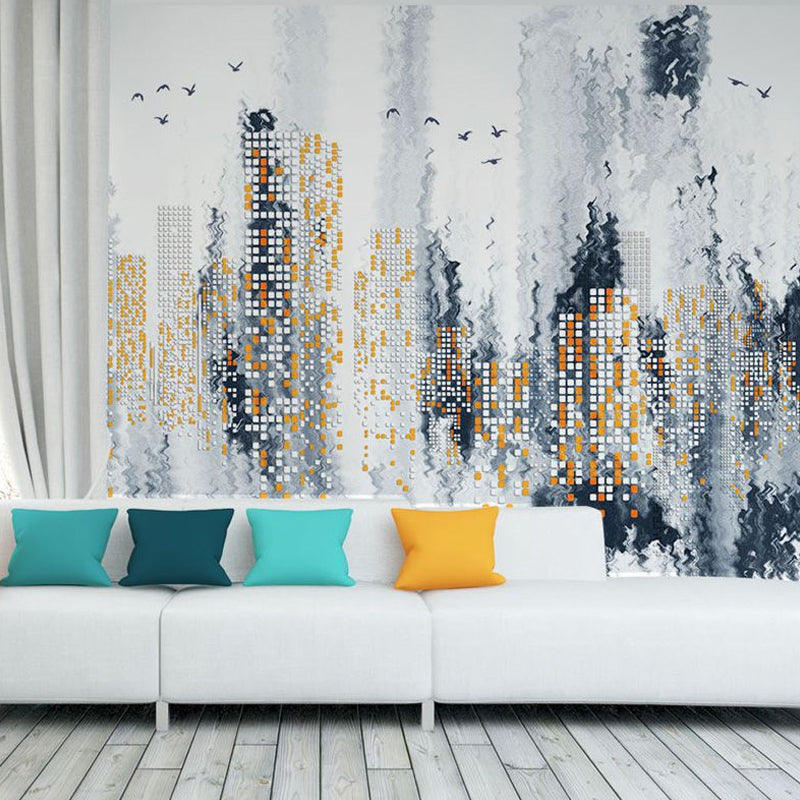 Modern Abstract Mural Wallpaper for Decoration, Grey and Yellow Urban Night Scene, Personalized Size Available Clearhalo 'Wall Decor' 'Wall Mural' 920252