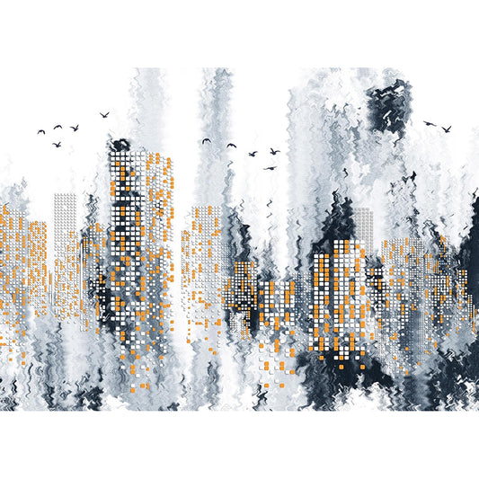 Modern Abstract Mural Wallpaper for Decoration, Grey and Yellow Urban Night Scene, Personalized Size Available Clearhalo 'Wall Decor' 'Wall Mural' 920254