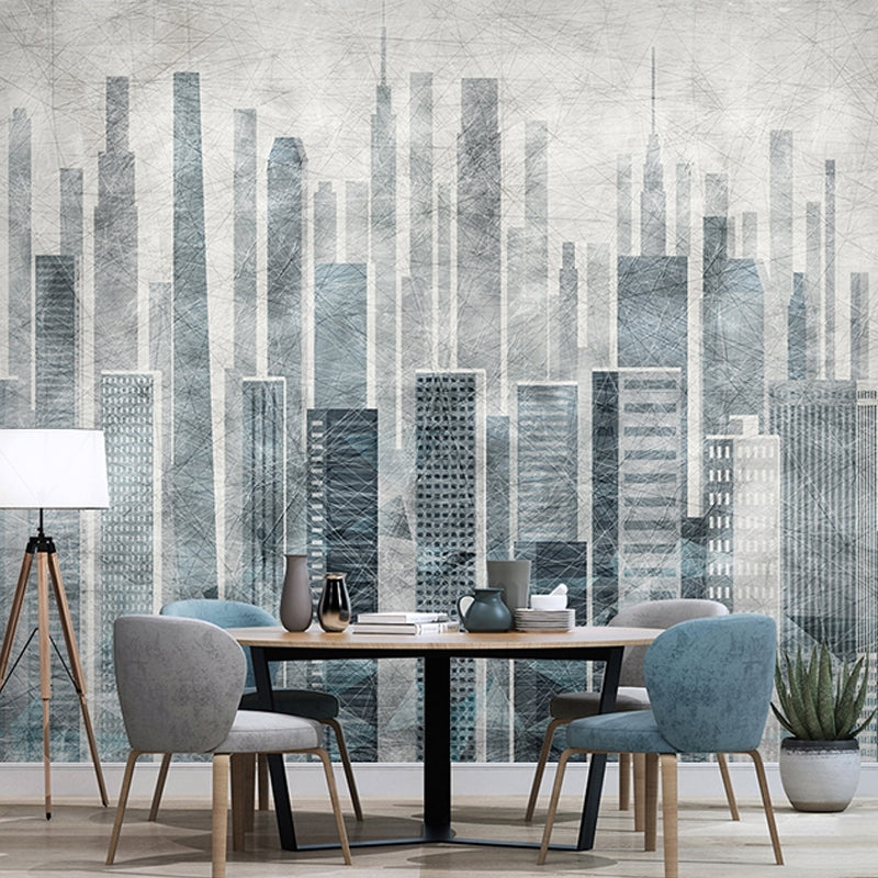 Big Wall Art Industrial Nostalgic Tall Building Mural Wallpaper in Obscure Color Clearhalo 'Wall Decor' 'Wall Mural' 920267