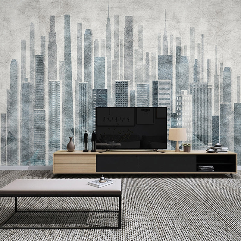 Big Wall Art Industrial Nostalgic Tall Building Mural Wallpaper in Obscure Color Clearhalo 'Wall Decor' 'Wall Mural' 920268