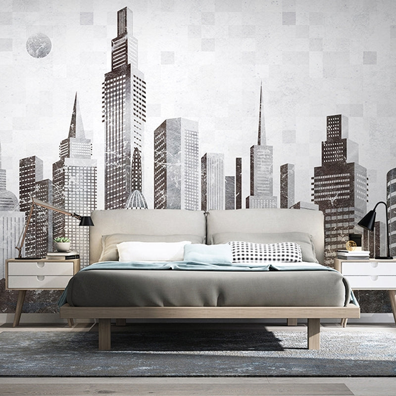 Big Wall Art Industrial Nostalgic Tall Building Mural Wallpaper in Obscure Color Gray-Coffee Clearhalo 'Wall Decor' 'Wall Mural' 920271