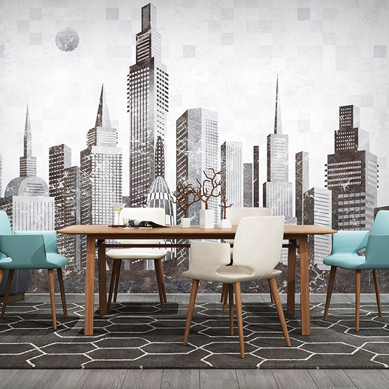 Big Wall Art Industrial Nostalgic Tall Building Mural Wallpaper in Obscure Color Clearhalo 'Wall Decor' 'Wall Mural' 920272