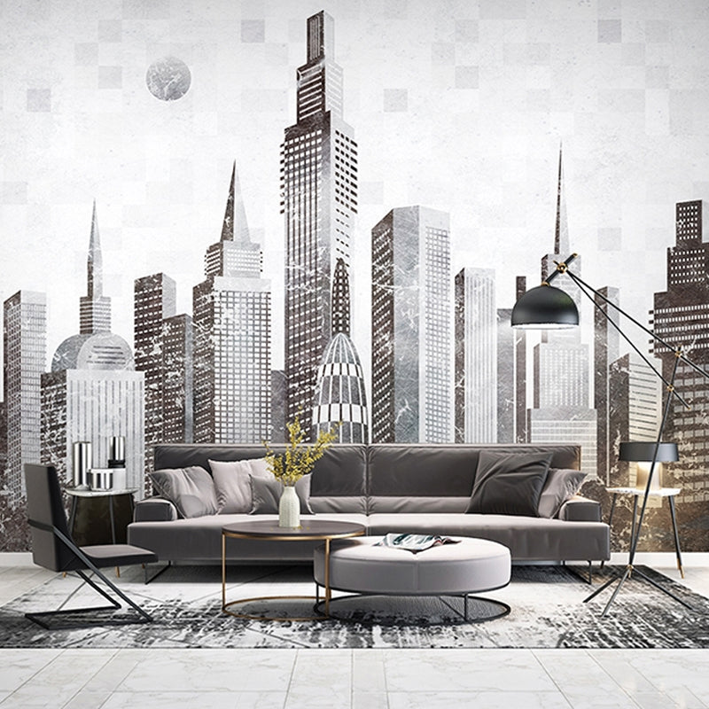 Big Wall Art Industrial Nostalgic Tall Building Mural Wallpaper in Obscure Color Clearhalo 'Wall Decor' 'Wall Mural' 920273