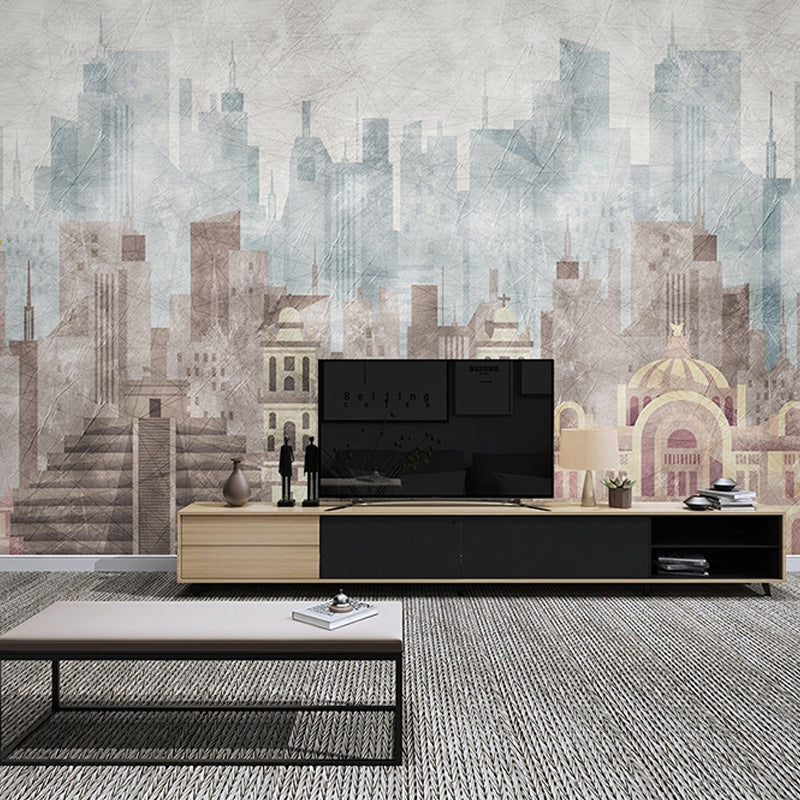 Big Wall Art Industrial Nostalgic Tall Building Mural Wallpaper in Obscure Color Clearhalo 'Wall Decor' 'Wall Mural' 920277