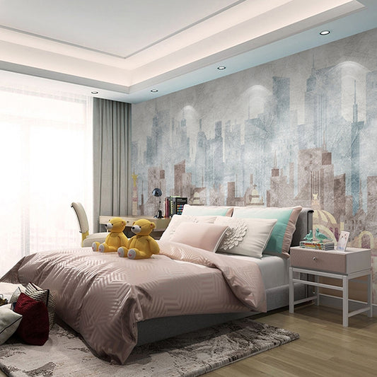 Big Wall Art Industrial Nostalgic Tall Building Mural Wallpaper in Obscure Color Clearhalo 'Wall Decor' 'Wall Mural' 920278