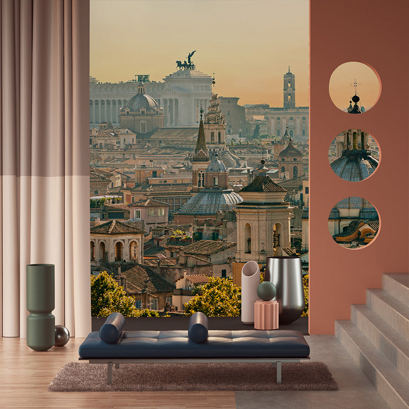 Photo Style Contemporary Mural Wallpaper for Bedroom with Urban View and Classic Building in Neutral Color Clearhalo 'Wall Decor' 'Wall Mural' 920333