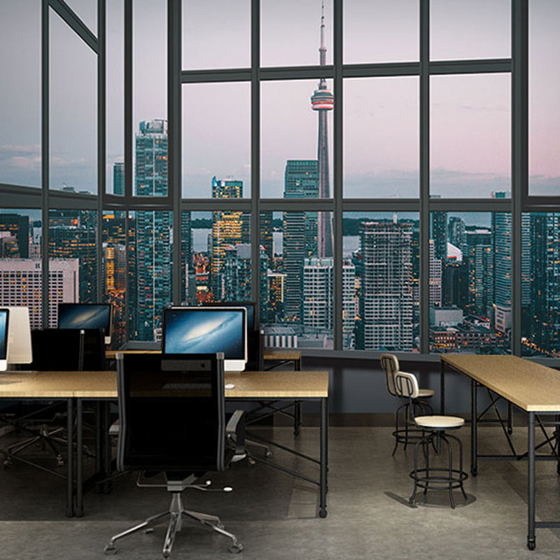 Whole Wall Mural Contemporary 3D Print City View from Office Wall Art in Natural Color Clearhalo 'Wall Decor' 'Wall Mural' 920367