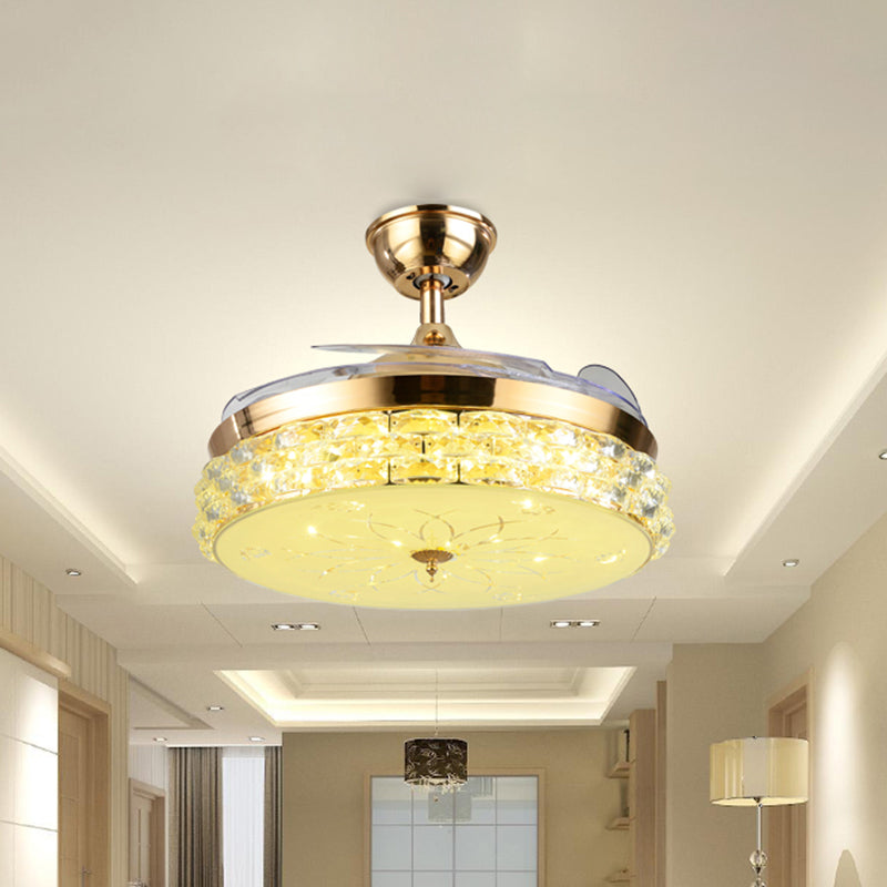 Circular Crystal Semi Flush Light Fixture Minimalist Hall 42.5" Wide LED Ceiling Fan with 3 Clear Blades Clearhalo 'Ceiling Fans with Lights' 'Ceiling Fans' 'Modern Ceiling Fans' 'Modern' Lighting' 920423