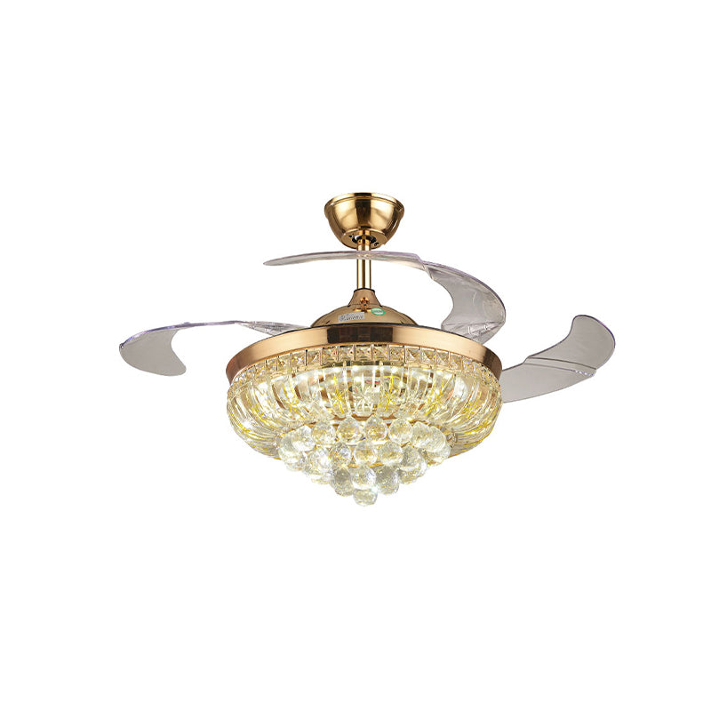 3 Blades Crystal LED Ceiling Fan Light Modernist Gold Conic Living Room Semi-Flush Mount, 42.5" W Clearhalo 'Ceiling Fans with Lights' 'Ceiling Fans' 'Modern Ceiling Fans' 'Modern' Lighting' 920432