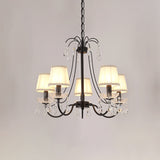 Pleated Fabric Cone Hanging Light Countryside 5 Heads Bedroom Chandelier with Braided Trim and Crystal Drop Clearhalo 'Ceiling Lights' 'Chandeliers' Lighting' options 920478