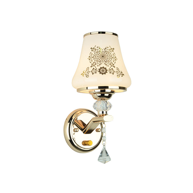 Single Reading Wall Light Postmodern Tapered White Glass Wall Mount Lamp in Gold with Crystal Accent Clearhalo 'Modern wall lights' 'Modern' 'Wall Lamps & Sconces' 'Wall Lights' Lighting' 920486