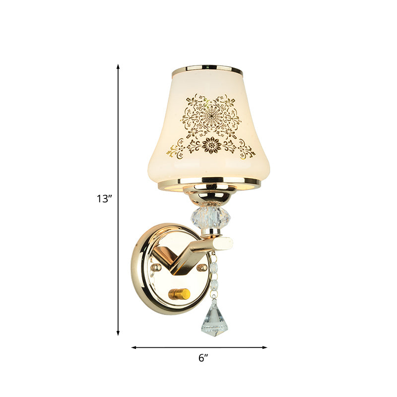 Single Reading Wall Light Postmodern Tapered White Glass Wall Mount Lamp in Gold with Crystal Accent Clearhalo 'Modern wall lights' 'Modern' 'Wall Lamps & Sconces' 'Wall Lights' Lighting' 920488