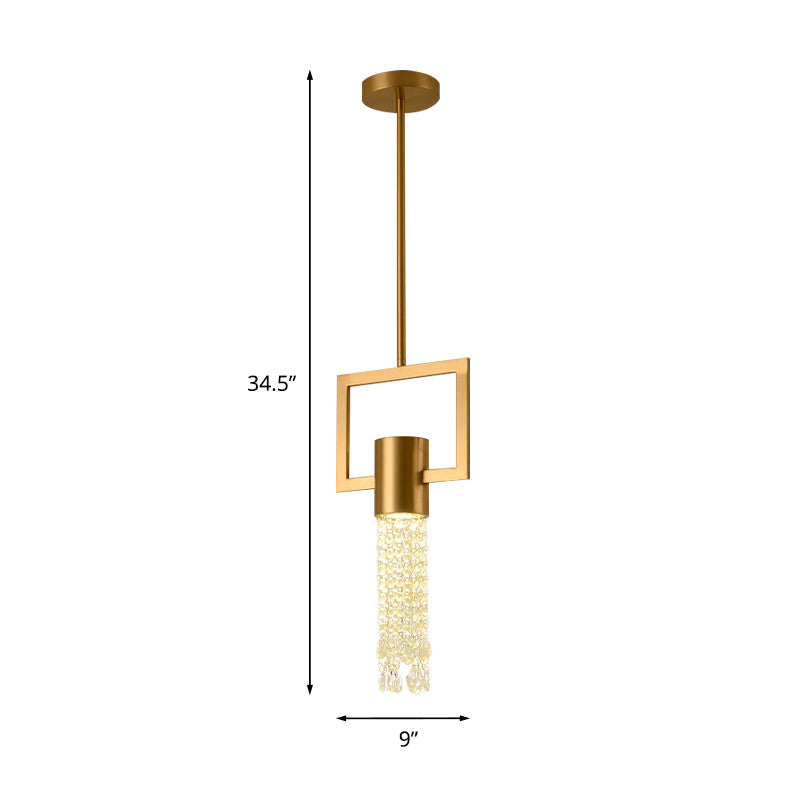 Brass Rectangle Drop Pendant Postmodern Metal 1-Light Bedside Hanging Lamp with Crystal Fringe Clearhalo 'Ceiling Lights' 'Modern Pendants' 'Modern' 'Pendant Lights' 'Pendants' Lighting' 920500