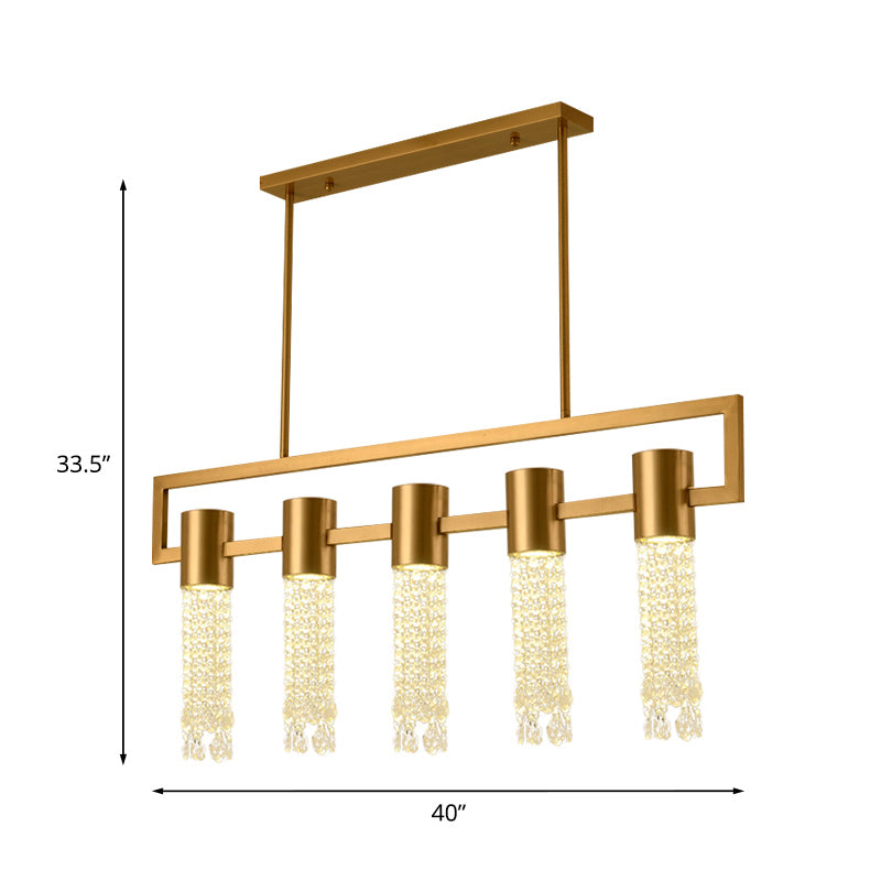 Brass 15-Light Island Pendant Postmodern Crystal Draping Linear Suspended Lighting Fixture Clearhalo 'Ceiling Lights' 'Island Lights' Lighting' 920508
