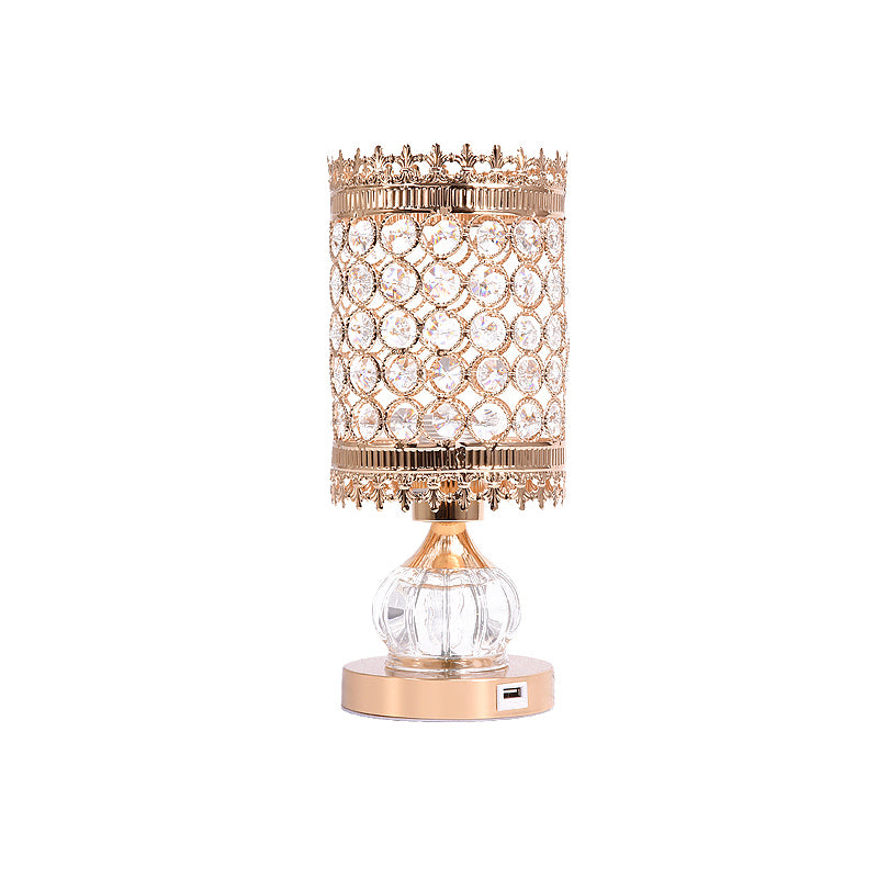 Gourd/Cylinder Living Room Table Lamp Mid-Century Crystal Single-Bulb Gold Nightstand Light Clearhalo 'Lamps' 'Table Lamps' Lighting' 920510