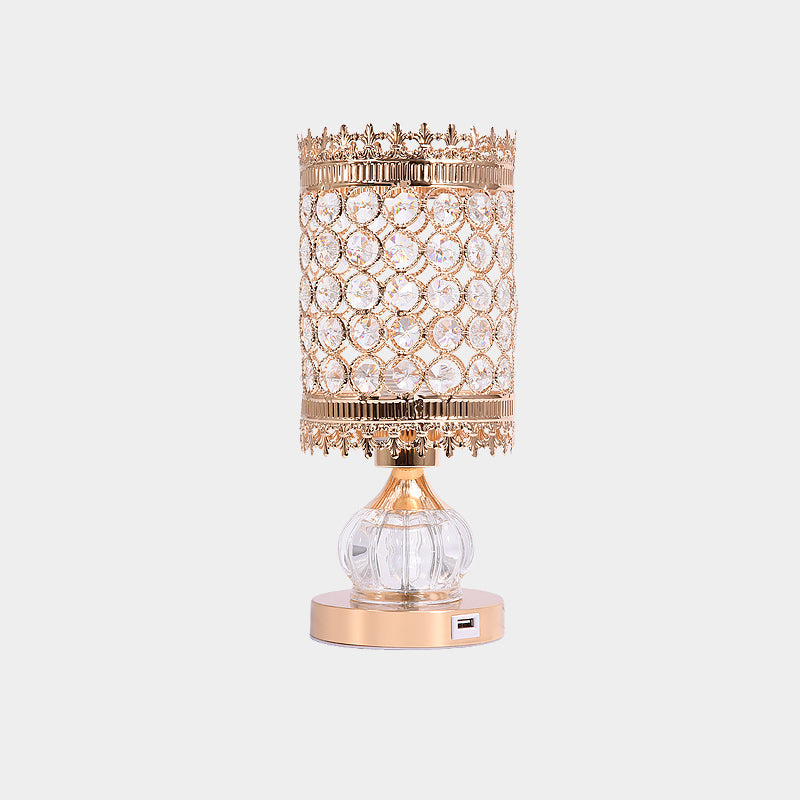 Gourd/Cylinder Living Room Table Lamp Mid-Century Crystal Single-Bulb Gold Nightstand Light Clearhalo 'Lamps' 'Table Lamps' Lighting' 920511