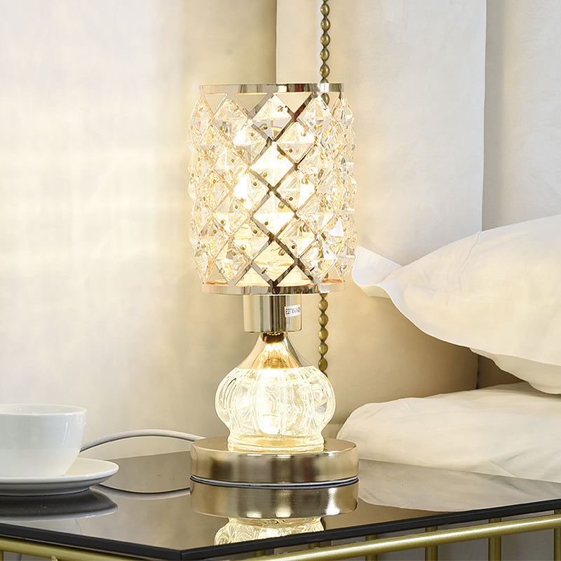Gourd/Cylinder Living Room Table Lamp Mid-Century Crystal Single-Bulb Gold Nightstand Light Gold B Clearhalo 'Lamps' 'Table Lamps' Lighting' 920513