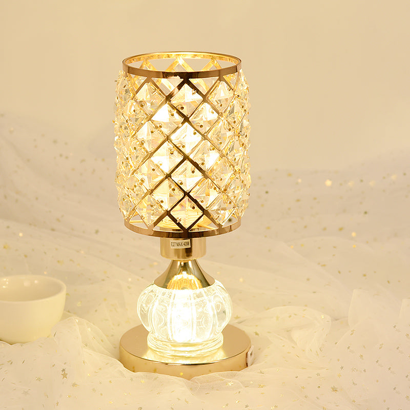 Gourd/Cylinder Living Room Table Lamp Mid-Century Crystal Single-Bulb Gold Nightstand Light Clearhalo 'Lamps' 'Table Lamps' Lighting' 920514