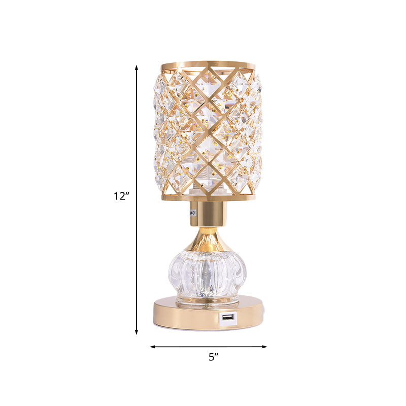 Gourd/Cylinder Living Room Table Lamp Mid-Century Crystal Single-Bulb Gold Nightstand Light Clearhalo 'Lamps' 'Table Lamps' Lighting' 920517