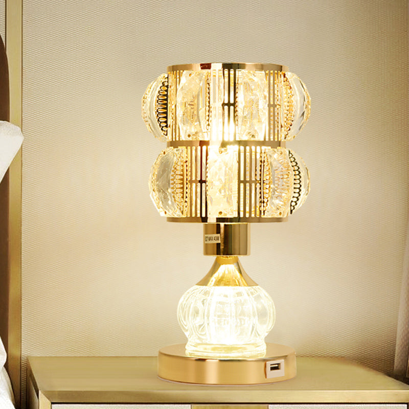 Gourd/Cylinder Living Room Table Lamp Mid-Century Crystal Single-Bulb Gold Nightstand Light Gold C Clearhalo 'Lamps' 'Table Lamps' Lighting' 920518