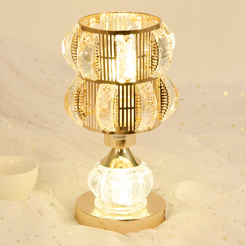 Gourd/Cylinder Living Room Table Lamp Mid-Century Crystal Single-Bulb Gold Nightstand Light Clearhalo 'Lamps' 'Table Lamps' Lighting' 920519
