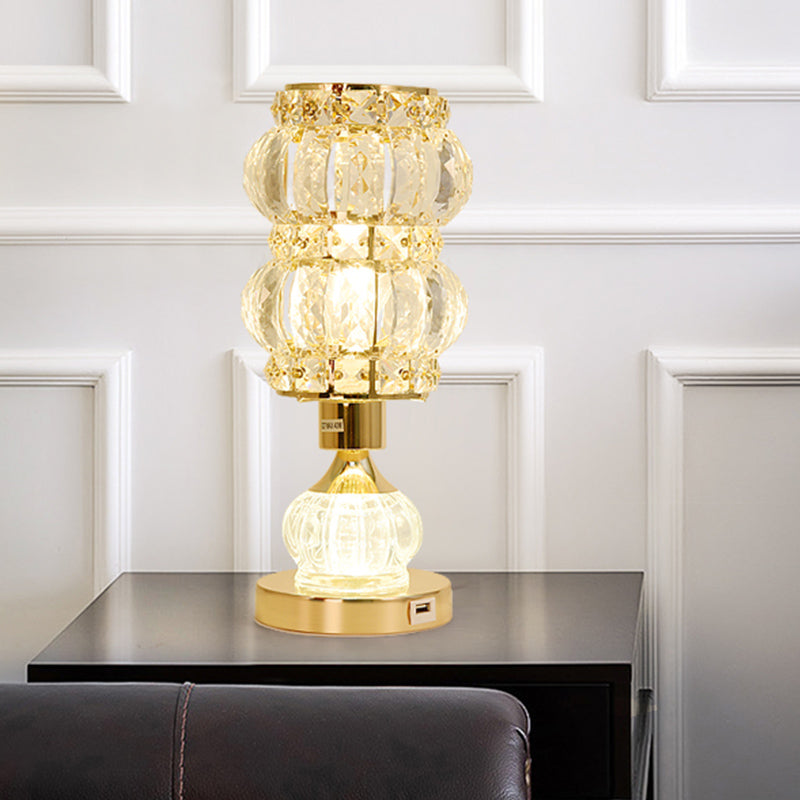 Gourd/Cylinder Living Room Table Lamp Mid-Century Crystal Single-Bulb Gold Nightstand Light Gold D Clearhalo 'Lamps' 'Table Lamps' Lighting' 920523