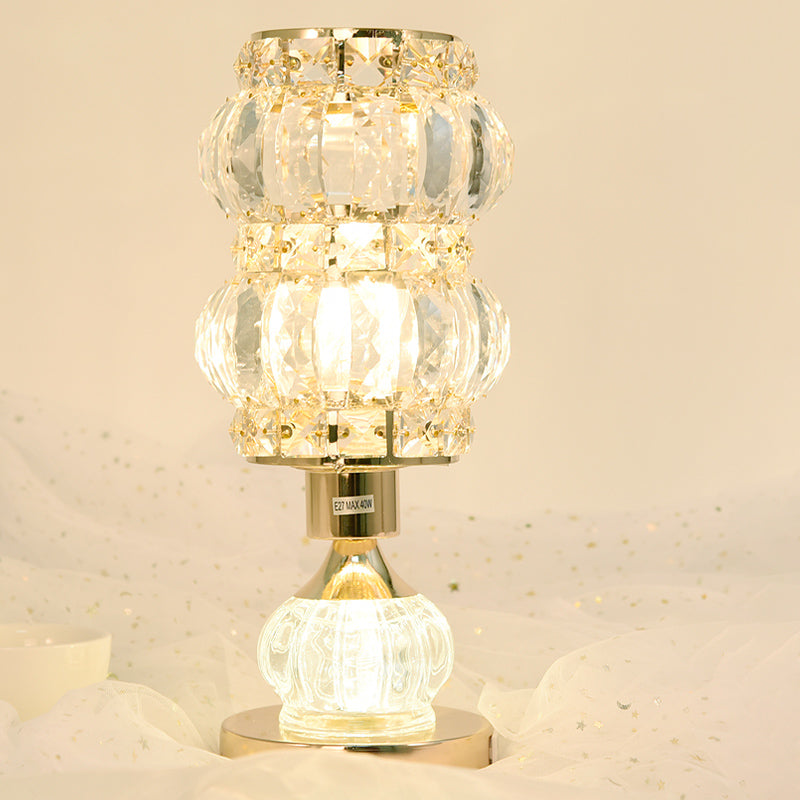 Gourd/Cylinder Living Room Table Lamp Mid-Century Crystal Single-Bulb Gold Nightstand Light Clearhalo 'Lamps' 'Table Lamps' Lighting' 920524