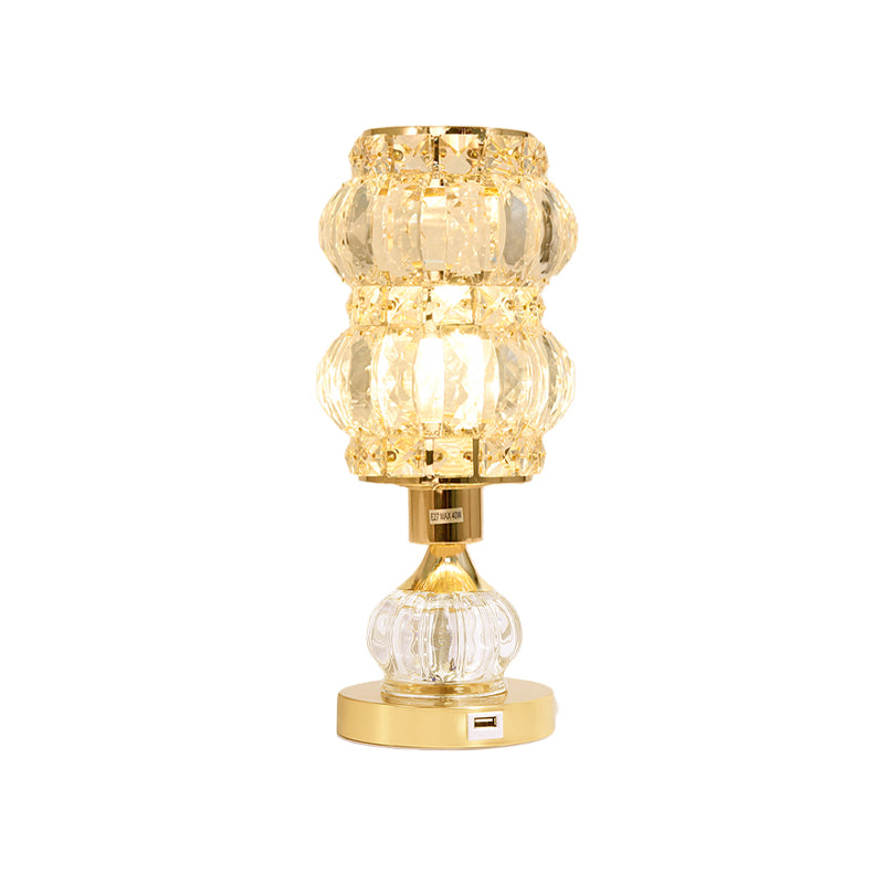 Gourd/Cylinder Living Room Table Lamp Mid-Century Crystal Single-Bulb Gold Nightstand Light Clearhalo 'Lamps' 'Table Lamps' Lighting' 920526
