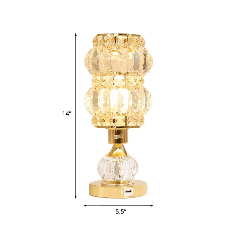 Gourd/Cylinder Living Room Table Lamp Mid-Century Crystal Single-Bulb Gold Nightstand Light Clearhalo 'Lamps' 'Table Lamps' Lighting' 920527