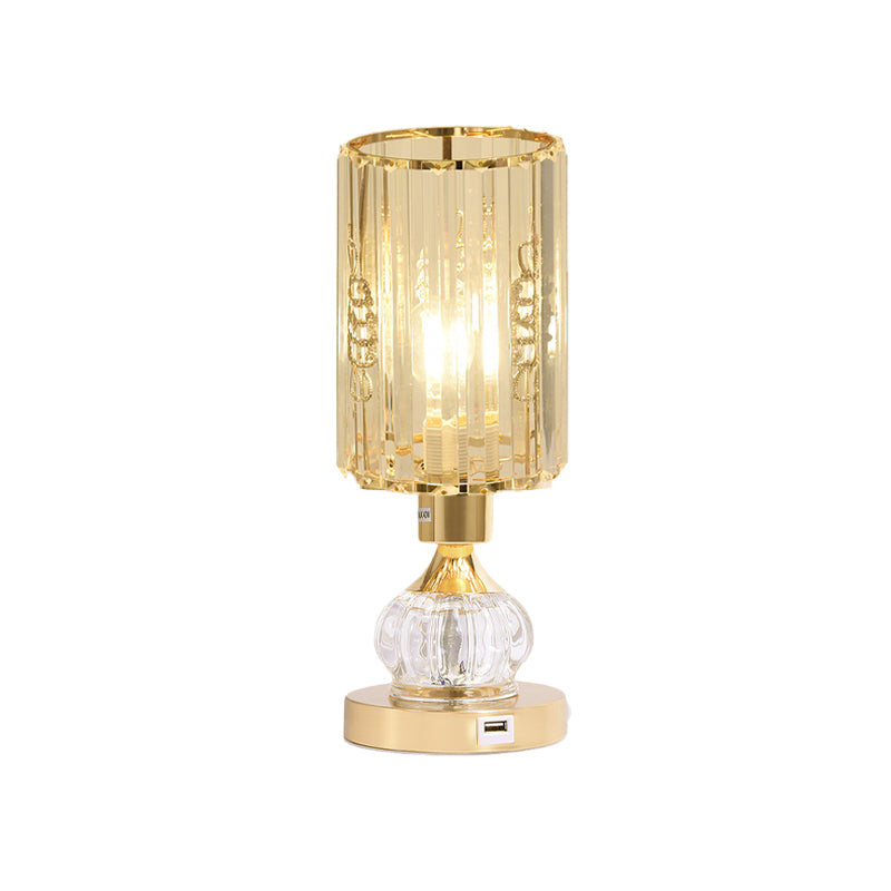 Gourd/Cylinder Living Room Table Lamp Mid-Century Crystal Single-Bulb Gold Nightstand Light Clearhalo 'Lamps' 'Table Lamps' Lighting' 920531