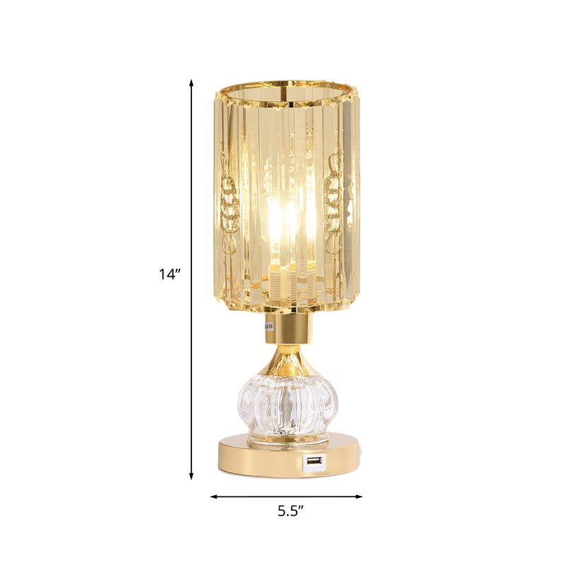Gourd/Cylinder Living Room Table Lamp Mid-Century Crystal Single-Bulb Gold Nightstand Light Clearhalo 'Lamps' 'Table Lamps' Lighting' 920532