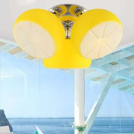 Cute Yellow Ceiling Mount Light Lemon 3 Lights Glass Flush Light for Restaurant Child Bedroom Clearhalo 'Ceiling Lights' 'Close To Ceiling Lights' 'Close to ceiling' 'Flush mount' Lighting' 92056