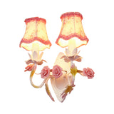 White 1/2-Head Wall Sconce Romantic Pastoral Fabric Bell Wall Mounted Light with Rose Decor Clearhalo 'Wall Lamps & Sconces' 'Wall Lights' Lighting' 920579