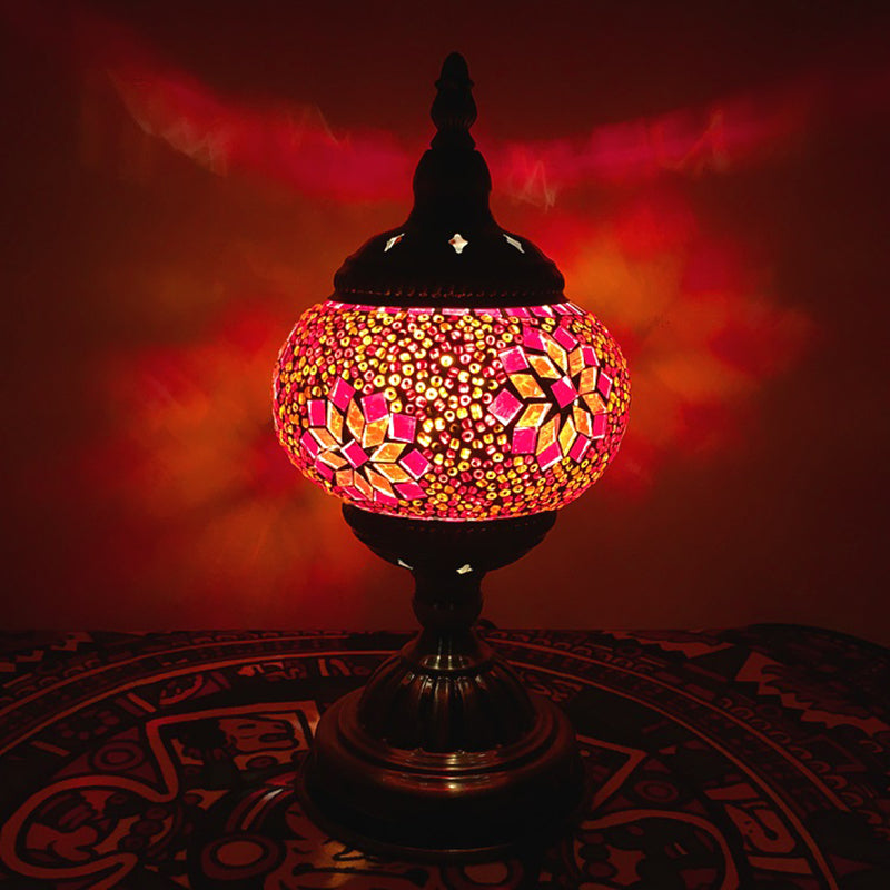 Bohemia Orb Night Table Lamp Single Light Hand Cut Glass Nightstand Lighting in White/Red/Sky Blue Red Clearhalo 'Lamps' 'Table Lamps' Lighting' 920686