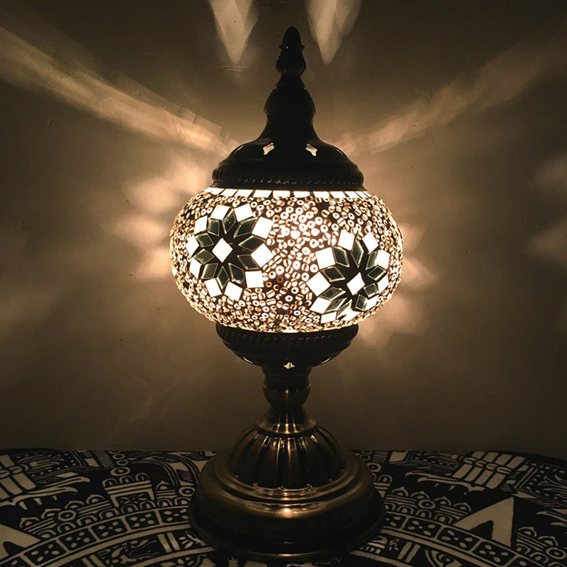 Bohemia Orb Night Table Lamp Single Light Hand Cut Glass Nightstand Lighting in White/Red/Sky Blue White Clearhalo 'Lamps' 'Table Lamps' Lighting' 920687
